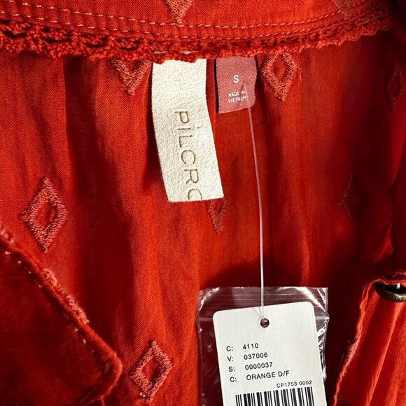 NEW Anthropologie Pilcro Tiered Tunic Top Rust Orange Boho Copper Button Aztec - Picture 3 of 8